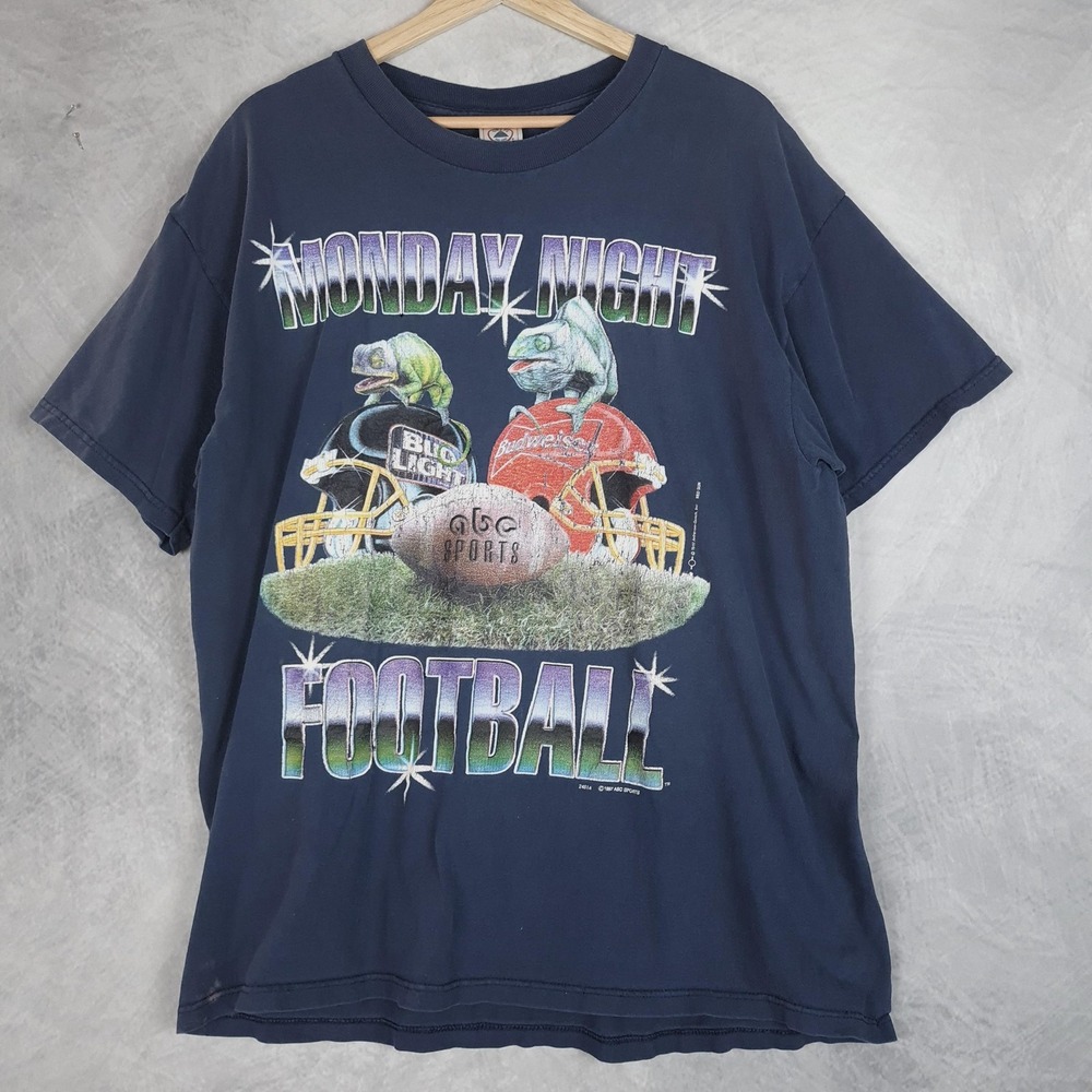 Vintage Monday Night Football Shirt Mens XL Blue Budweiser ABC Sports 1997 Beer